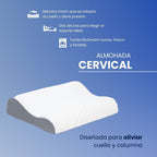 Almohada cervical ergonómica con dos alturas, ideal para alinear cuello y columna, con funda hipoalergénica lavable. Dos alturas para elegir el soporte ideal.