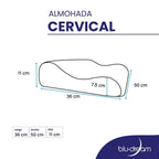 Almohada cervical ergonómica con dos alturas, ideal para alinear cuello y columna, con funda hipoalergénica lavable. Medidas 50x36x11cm