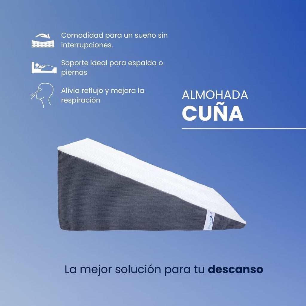 Almohada en forma de cuña para reducir ronquidos, reflujo o elevar piernas, ideal para soporte lumbar y descanso postural. Soporte firme que responde a tu cuerpo, inclinación ergonómica y funda lavable. La mejor solución para tu descanso.