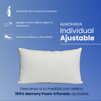 Almohada BluDream Individual Ajustable de memory foam, personalizable en altura y firmeza para descanso ergonómico, agrega relleno.
