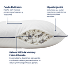 Almohada BluDream Individual Ajustable de memory foam, personalizable en altura y firmeza para descanso ergonómico, funda bludream.