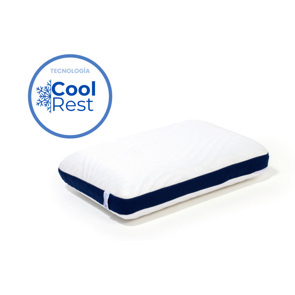 Almohada BluDream Individual CoolRest de memory foam con tecnología de enfriamiento PCM proporcionando una sensación fresca y confortable durante toda la noche.