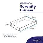 Almohada BluDream Individual Serenity de memory foam, confort ergonómico para descanso reparador. Medidas: 60x40x14cm