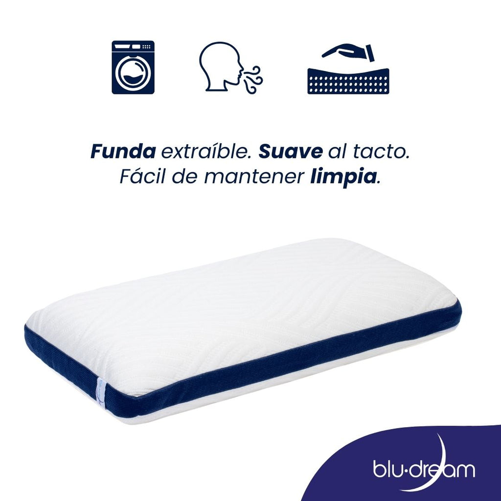 La Almohada BluDream King Size elaborada de Memory Foam, con tecnología Fresh+. Funda extraíble y fácil de limpiar.