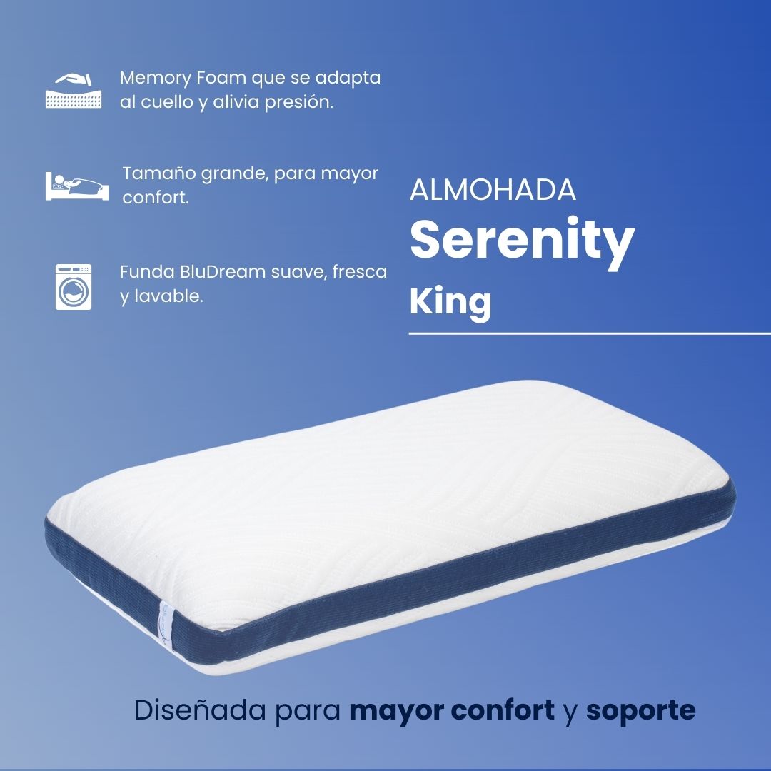 La Almohada BluDream King Size elaborada de Memory Foam con tecnología Fresh+ y funda lavable. Diseñada para mayor confort y soporte.