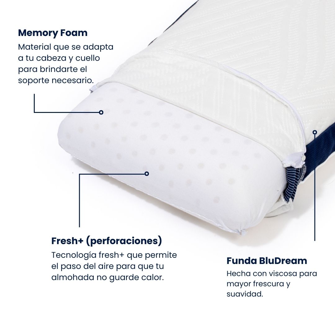 La Almohada BluDream King Size elaborada de Memory Foam.Tecnología Fresh+