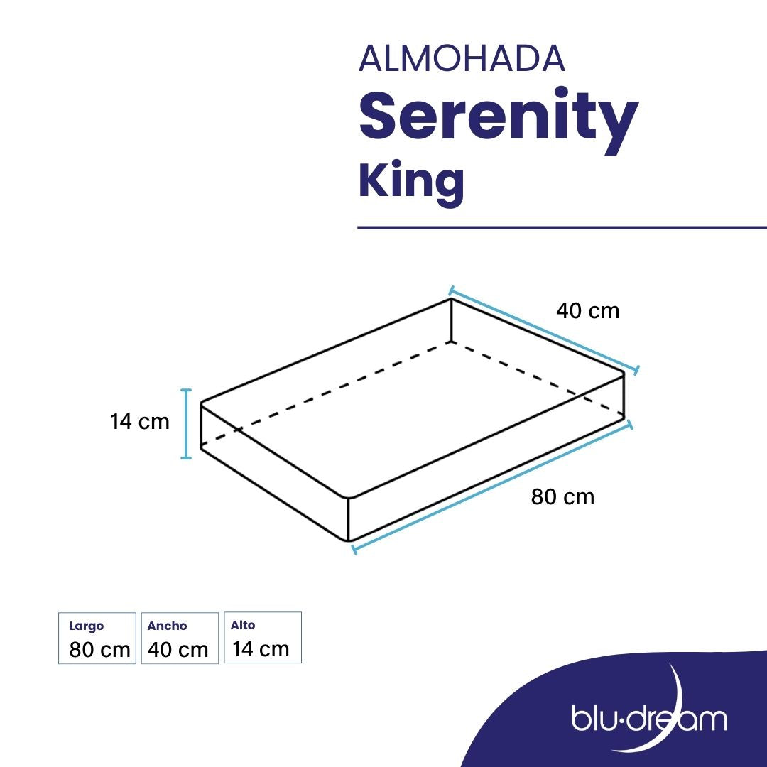 La Almohada BluDream King Size elaborada de Memory Foam con tecnología Fresh+ y funda lavable. Medidas: 80x40x14cm.