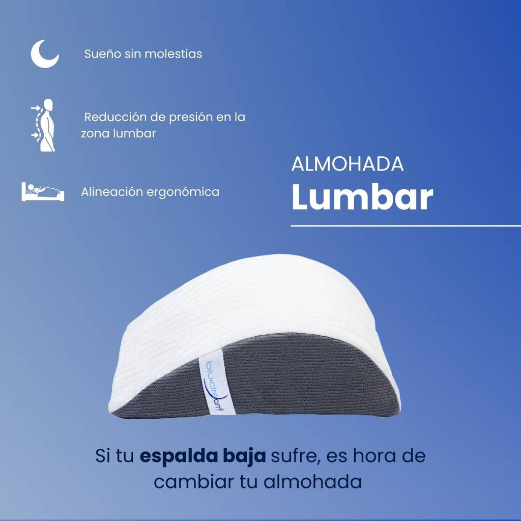 Almohada BluDream Lumbar Balance, soporte ergonómico  específico en la zona lumbar para el alivio de presión.