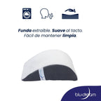 Almohada BluDream Lumbar Balance, soporte ergonómico  específico en la zona lumbar para el alivio de presión, su relleno, fabricado con TechFoam, una espuma de última generación que ofrece un equilibrio perfecto, funda extraíble.