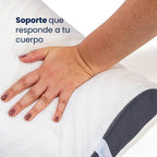 Almohada BluDream Lumbar Balance, soporte ergonómico  específico en la zona lumbar para el alivio de presión, su relleno, fabricado con TechFoam, una espuma de última generación que ofrece un equilibrio perfecto, soporte que responde a tu cuerpo.