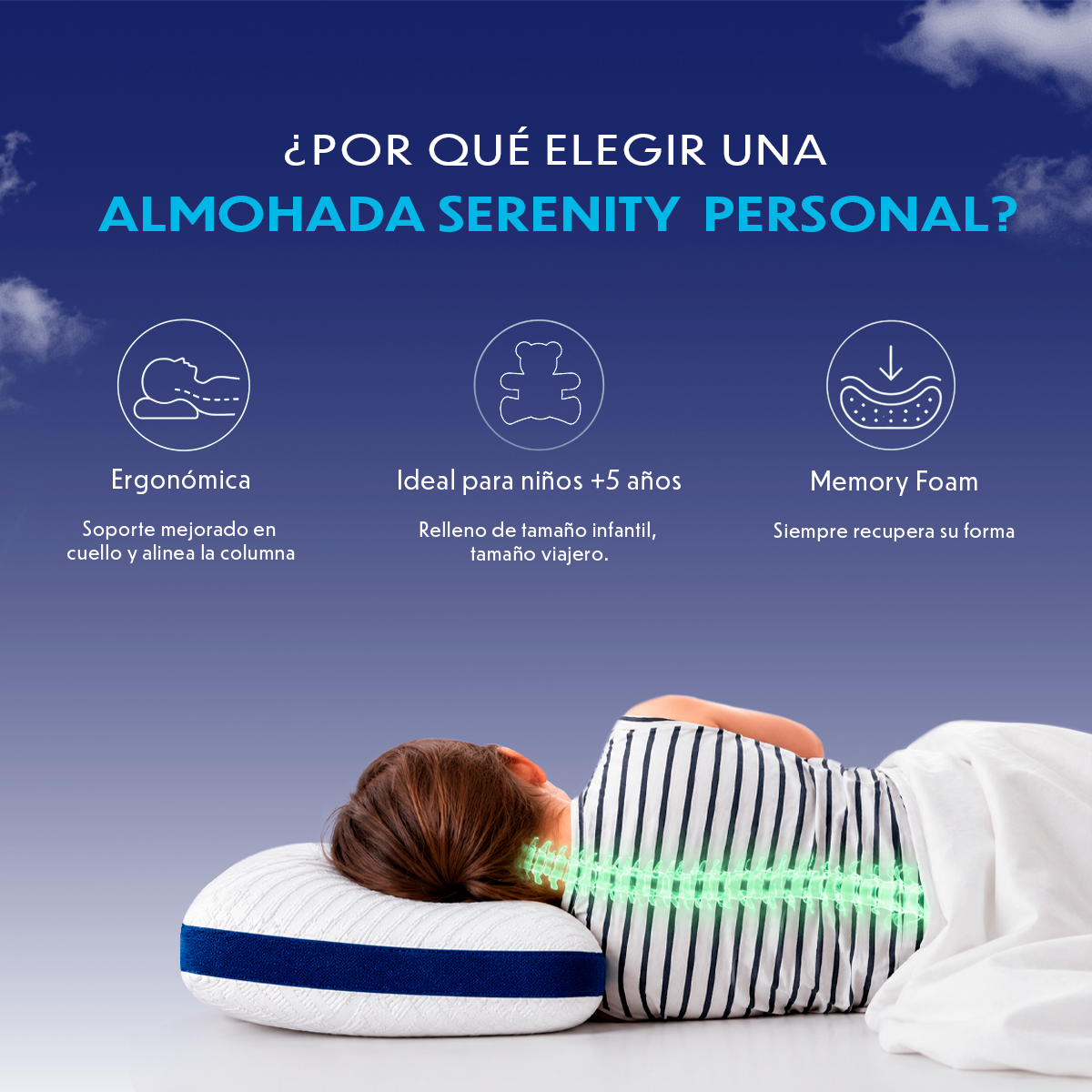 2 Pack Almohada Memory Foam Serenity Individual 60x40x14 cm