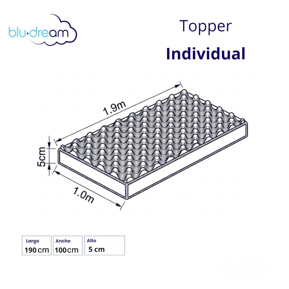 Colchoneta Bludream Memory Foam Topper Individual 100x190x 5cm