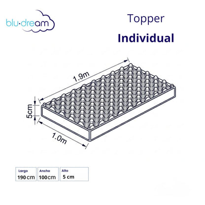 Colchoneta Bludream Memory Foam Topper Individual 100x190x 5cm
