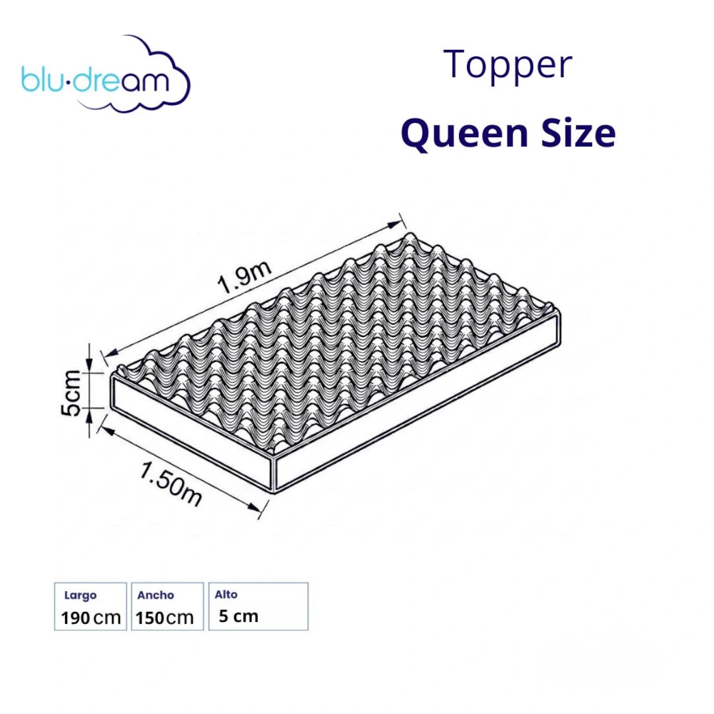 Colchoneta Memory Foam Topper Queen Size 150x190x 5cm