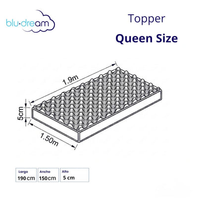 Colchoneta Memory Foam Topper Queen Size 150x190x 5cm